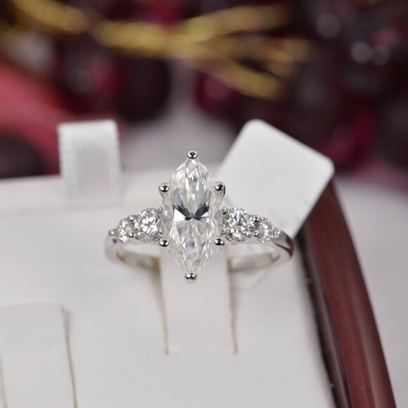 Certified 3.6tcw Marquise Cut Engagement Moissanite Ring 925 - Picture 7 of 7
